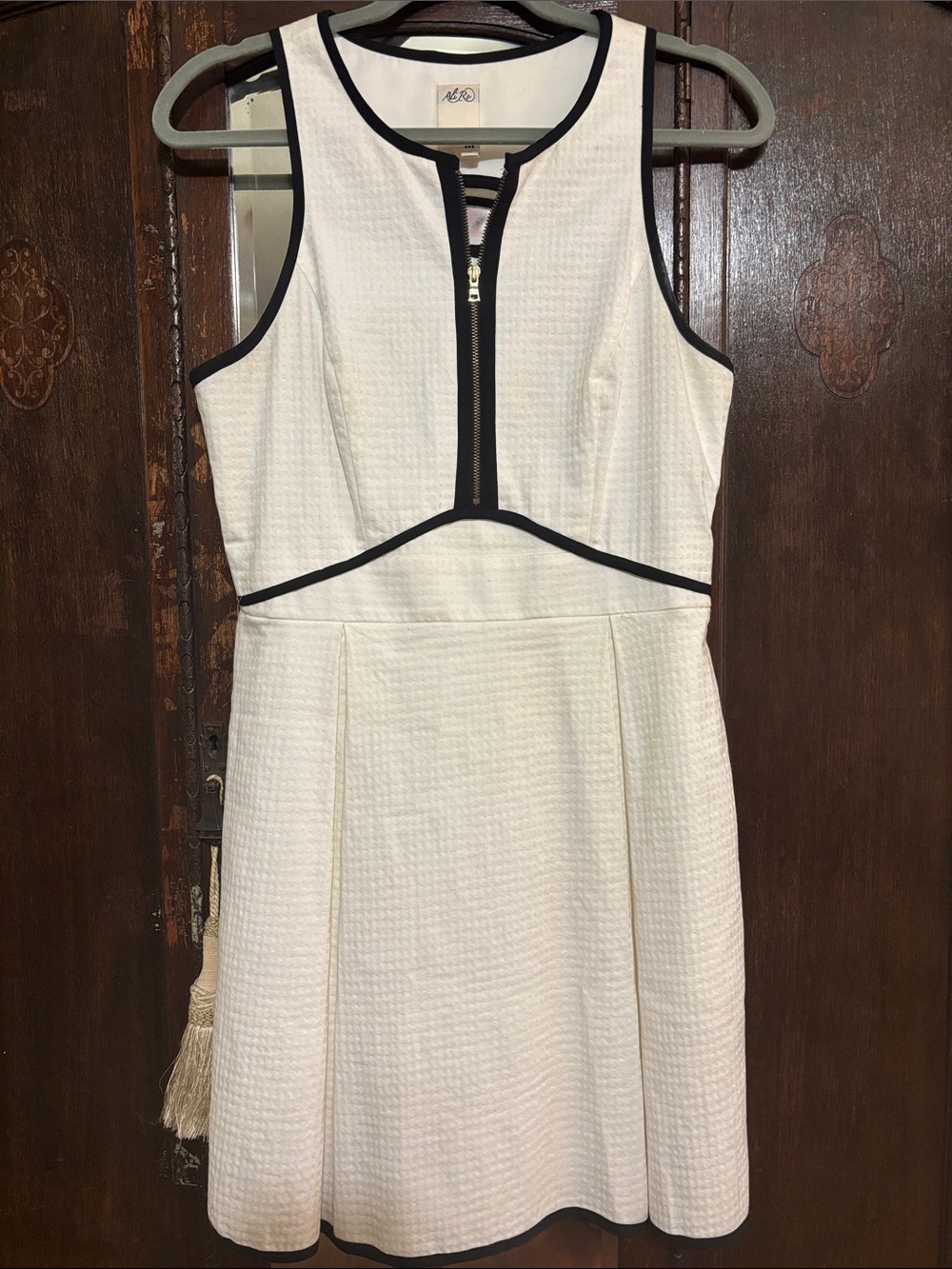 Sleeveless White Mini Dress with Black Contrast Trim